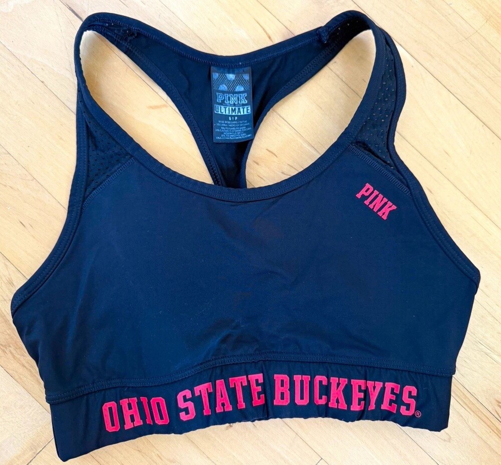 PINK Ultimate Ohio State Buckeyes Racerback Sports Bra Wireless Medium S